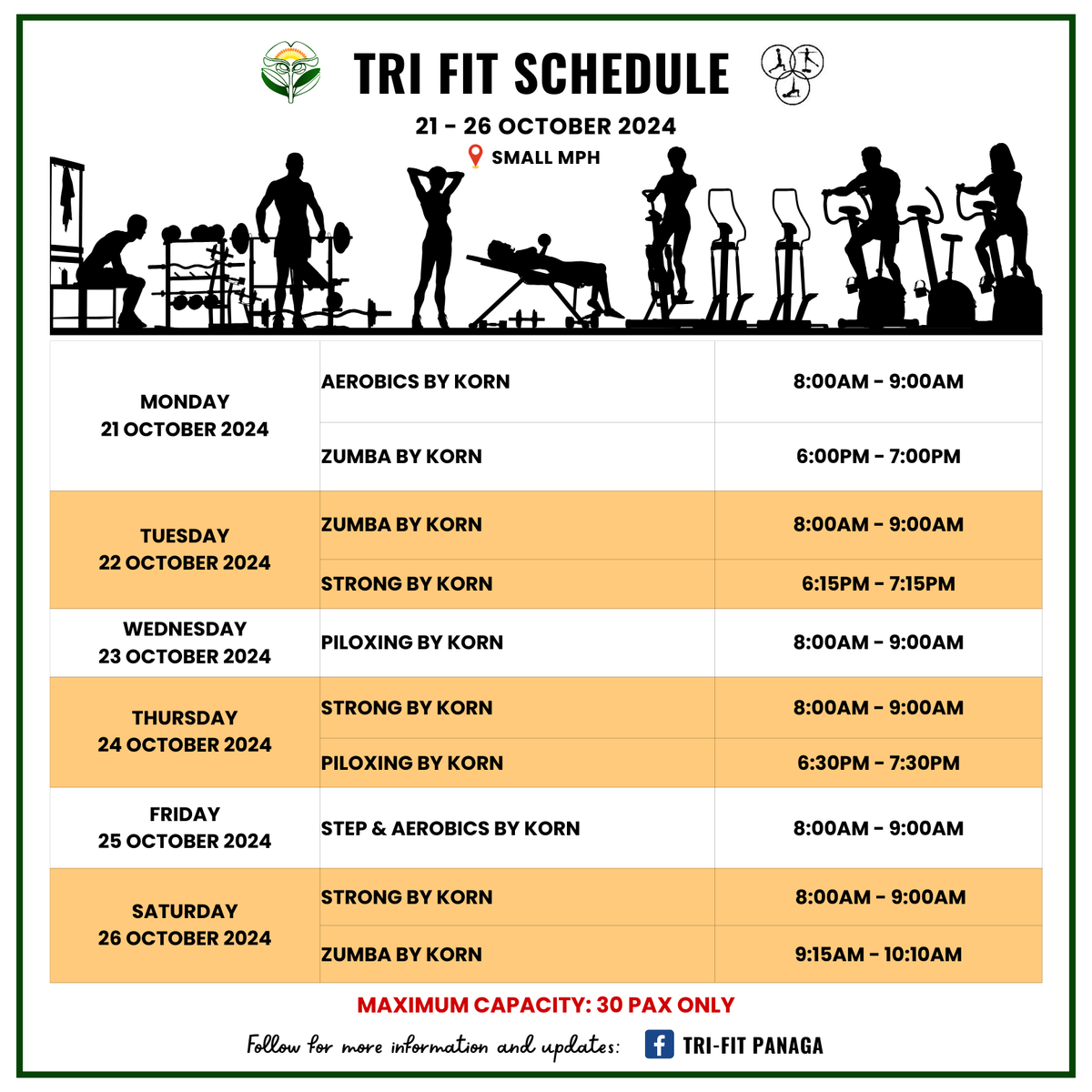 Trifit Schedule 21 to 26 October 2024 Panaga Club