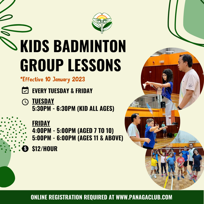 Kids Badminton Group Lessons Effective 13 January 2023