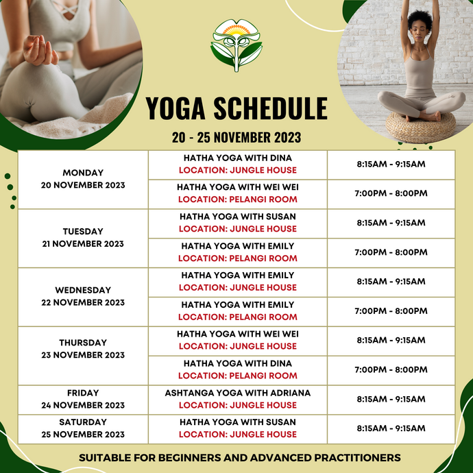Yoga Schedule 20 - 25 November 2023