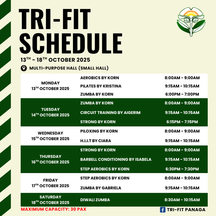 Tri-fit Schedule 13 October to 18 October 2025