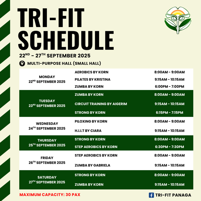 Tri-fit Schedule 22 - 27 September 2025