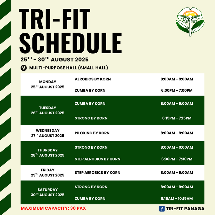 Tri-fit Schedule 25 August to 30 August 2025