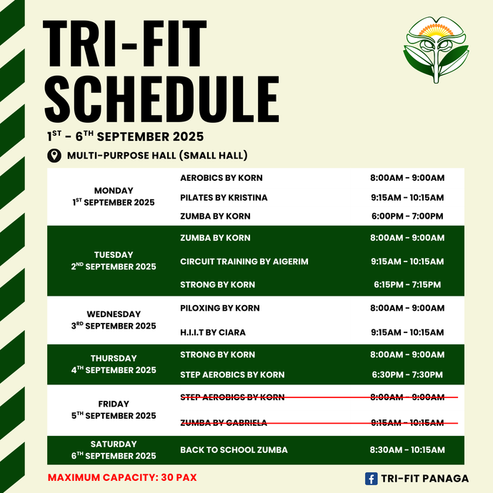 AMENDED Tri-fit Schedule 1st September to 6th September 2025