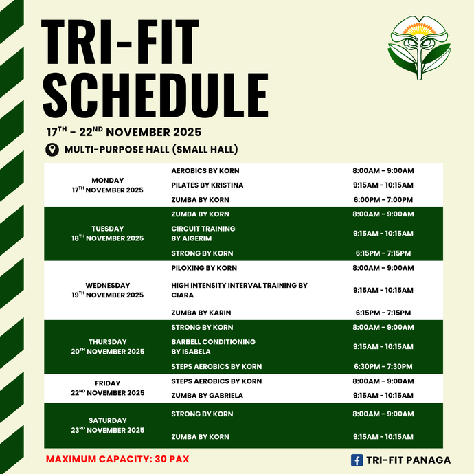 Tri-fit Schedule 17 - 22 November 2025