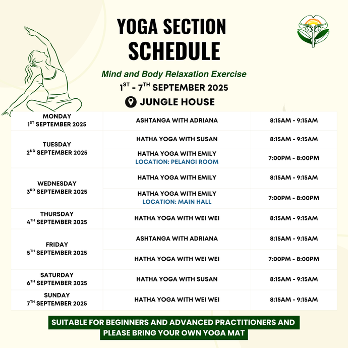 Yoga Schedule 1 September to 7 September 2025