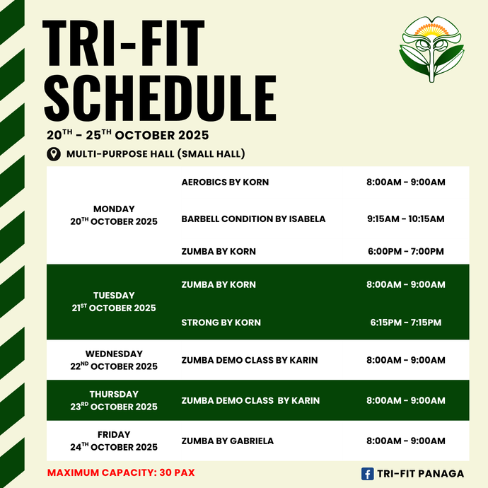Tri-fit Schedule 20 - 25 October 2025