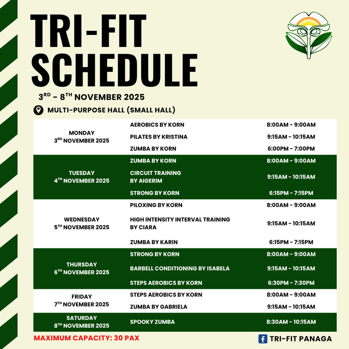 Tri-fit Schedule 3rd to 8th November 2025
