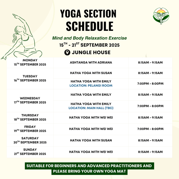 Yoga Schedule  18 to 21 September 2025