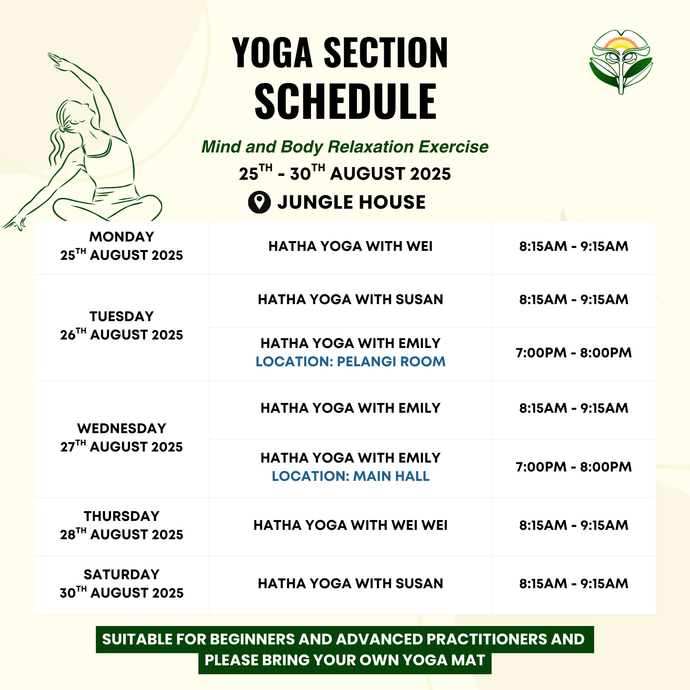 Yoga Schedule 25 August to 30 August 2025
