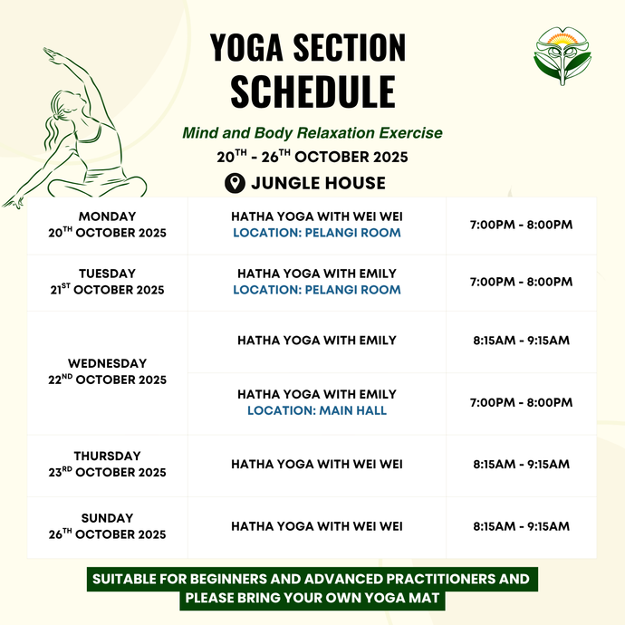 Yoga Schedule 20 - 26 October 2025