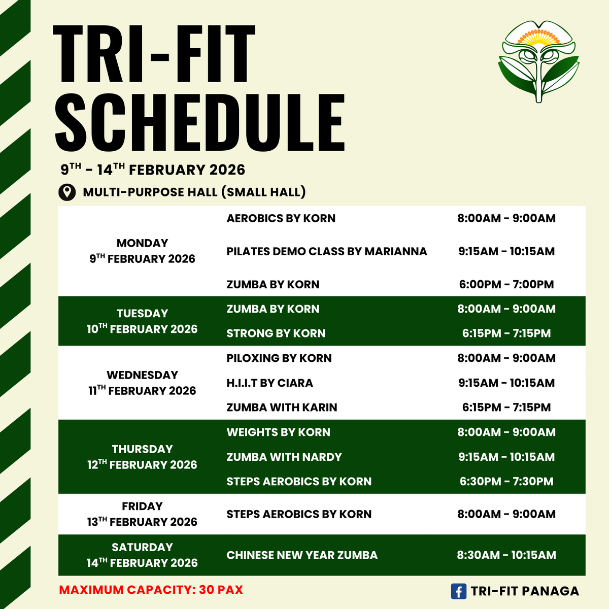 Tri-fit Schedule 9 to 14 February 2026 – Panaga Club