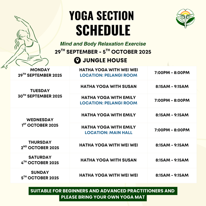Yoga Schedule 29 September to 5 October 2025