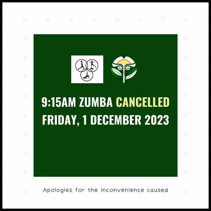 9:15AM Zumba Cancelled Friday, 1 December 2023