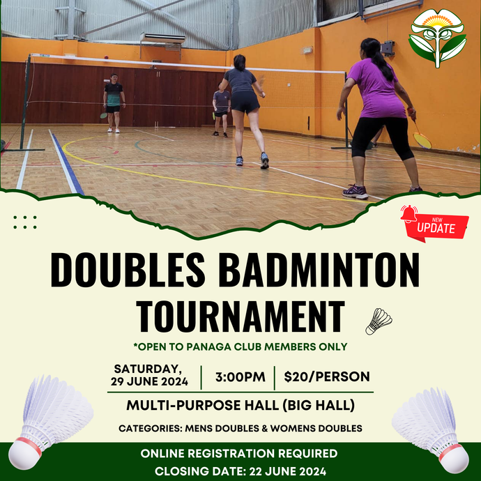 Doubles Badminton Tournament and Badminton T-Shirt For Pre-Order