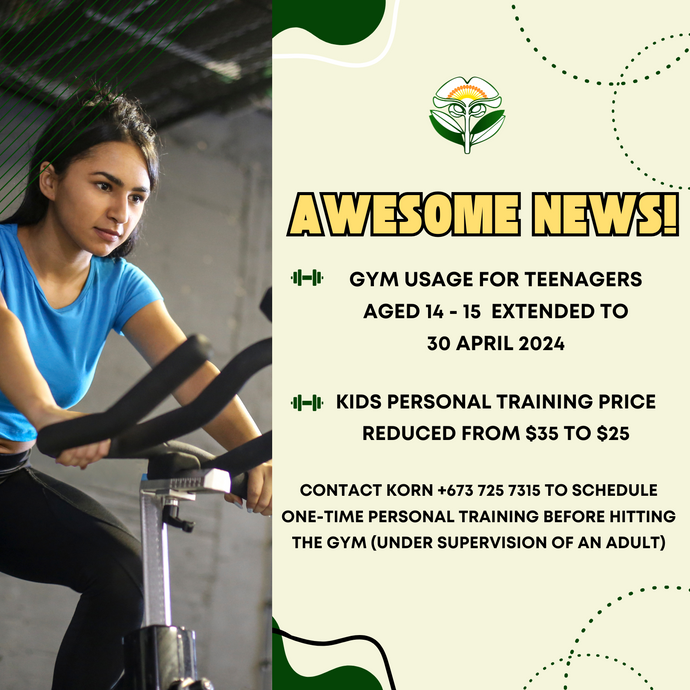 Gym Usage For Teenagers Extended To 30 April 2024 & Kids Personal Training Price Reduced