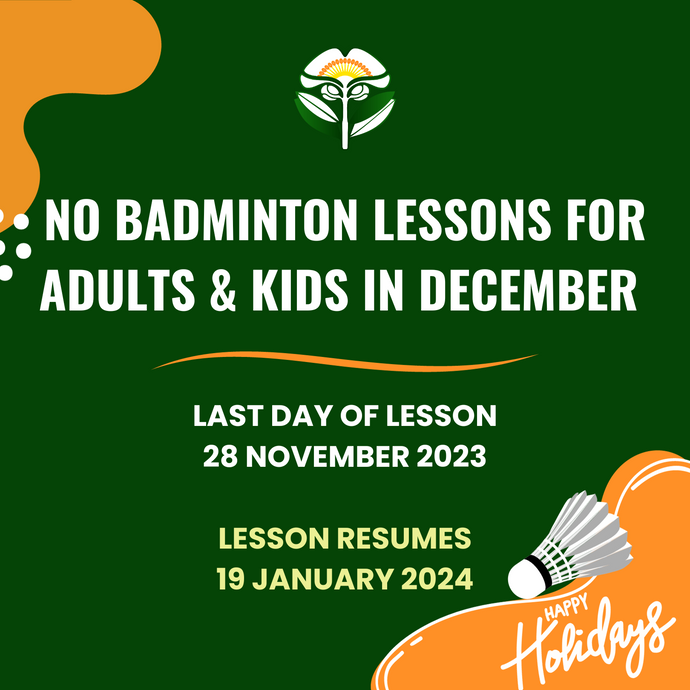 No Badminton Lessons For Adults & Kids In December