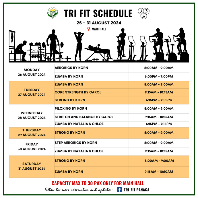 Tri-fit Schedule 26 to 31 August 2024