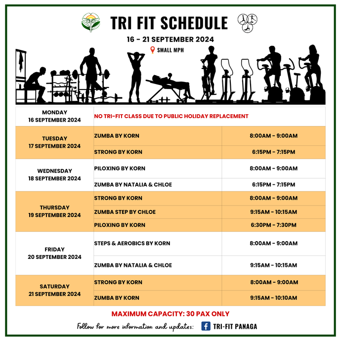 Tri-fit Schedule 16 to 21 September 2024