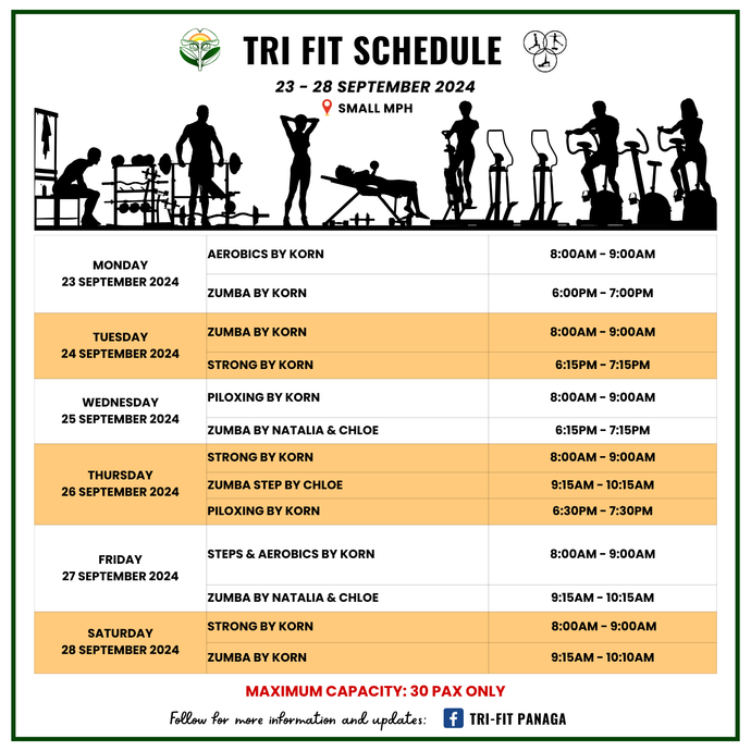 Tri-fit Schedule 23 to 28 September 2024