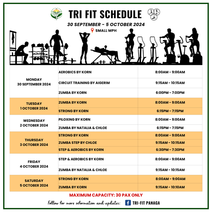 Tri-fit Schedule 30 September to 5 October 2024