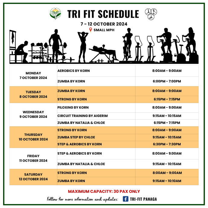 Tri-fit Schedule 7 to 12 October 2024