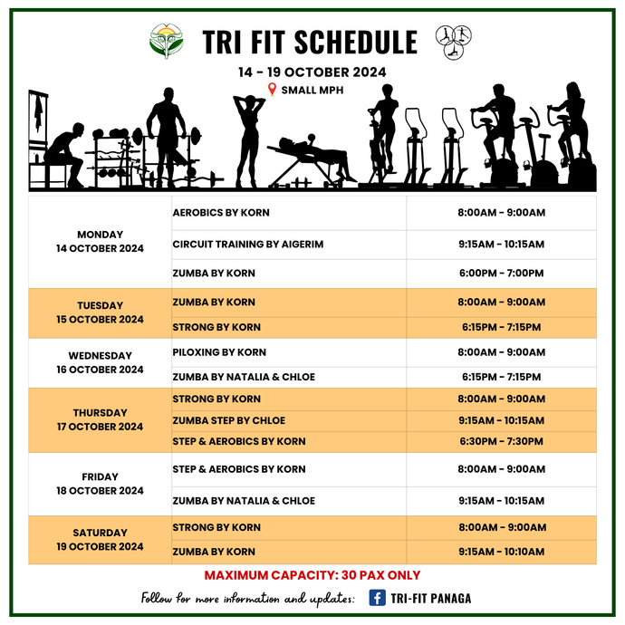 Tri-fit Schedule 14 to 19 October 2024