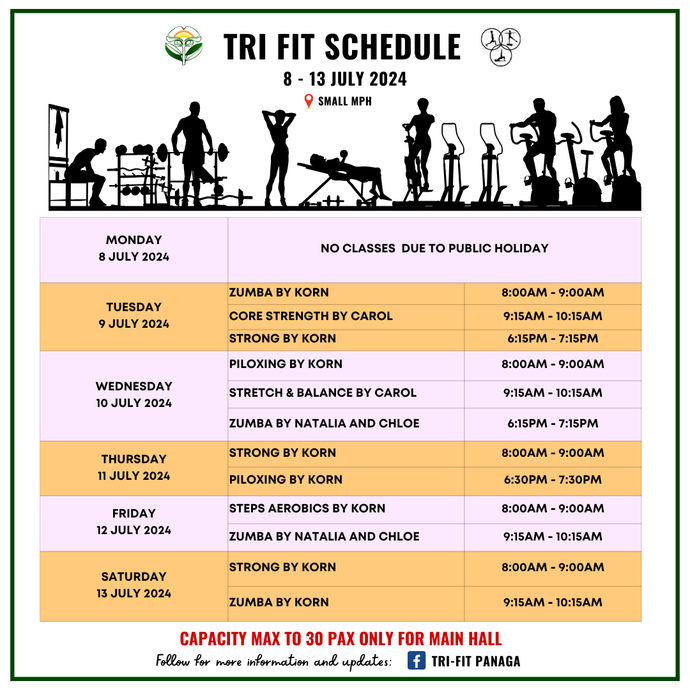 Tri-fit Schedule 8 to 13 July 2024