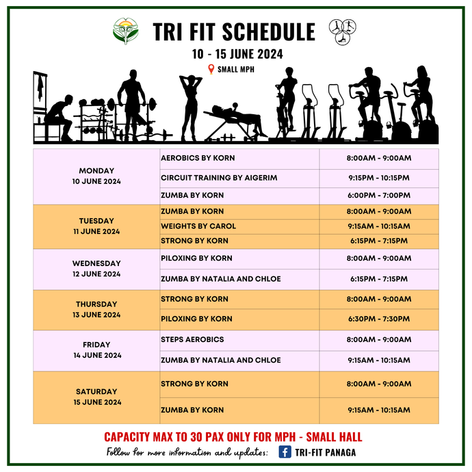 Tri-fit Schedule 10 to 15 June 2024
