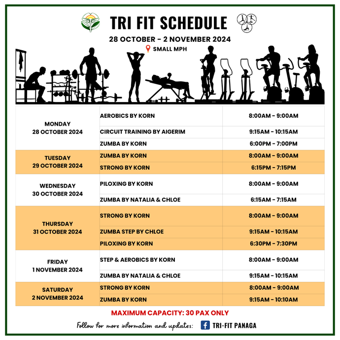 Tri-fit Schedule 28 October to 2 November 2024