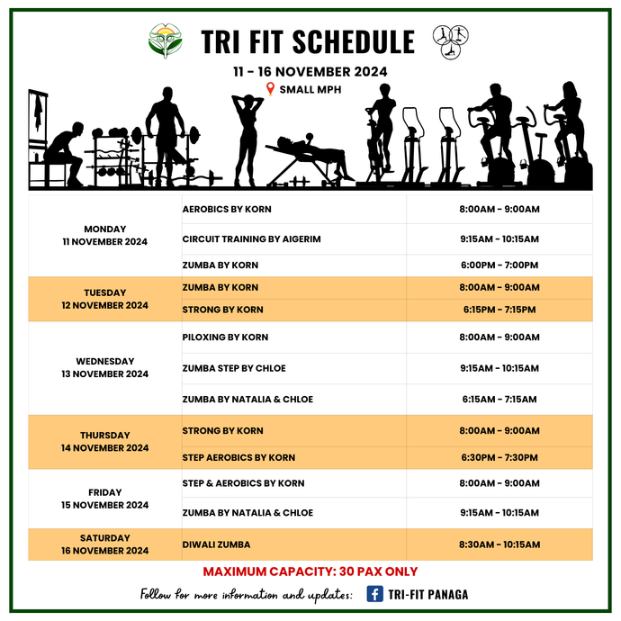 Tri-fit Schedule 11 to 16 November 2024
