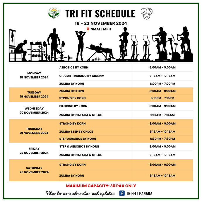 Tri-fit Schedule 18 to 23 November 2024