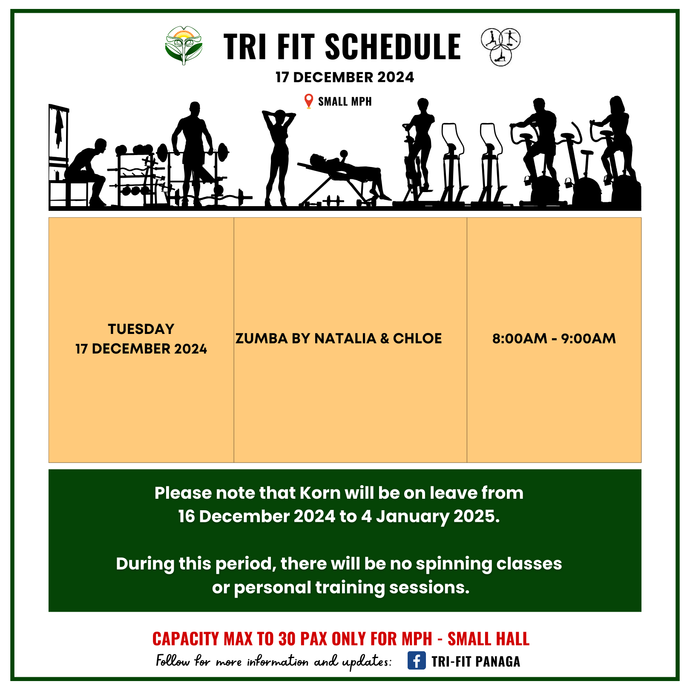 Tri-fit Schedule 17 December 2024