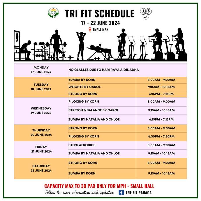 Tri-fit Schedule 17 to 22 June 2024