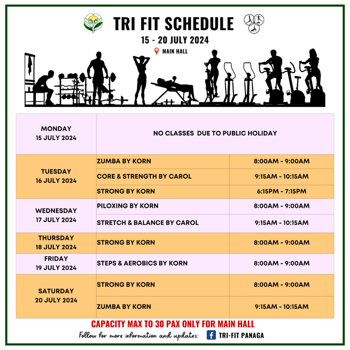 Tri-fit Schedule 15 to 20 July 2024