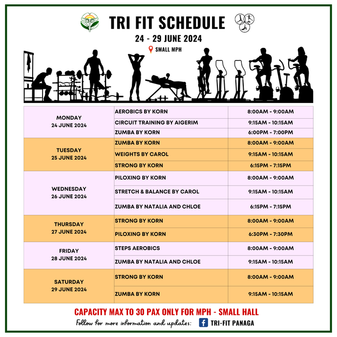 Tri-fit Schedule 24 to 29 June 2024
