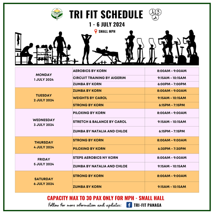 Tri-fit Schedule 1 to 6 July 2024