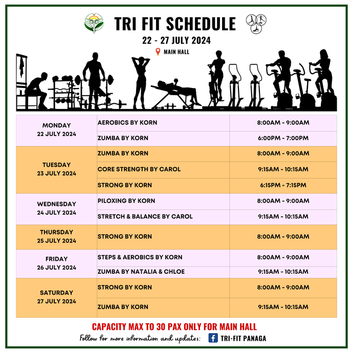 Tri-fit Schedule 22 to 27 July 2024