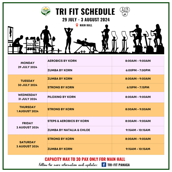Tri-fit Schedule 29 July to 3 August 2024