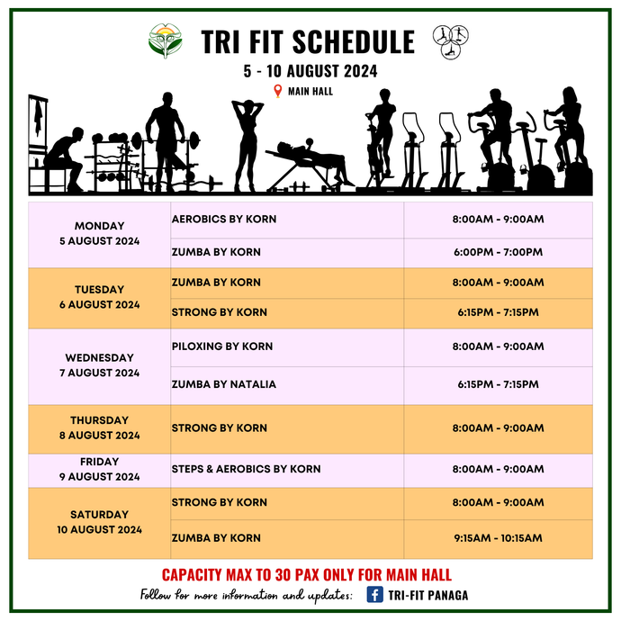 Tri-fit Schedule 5 to 10 August 2024