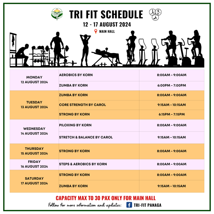 Tri-fit Schedule 12 to 17 August 2024