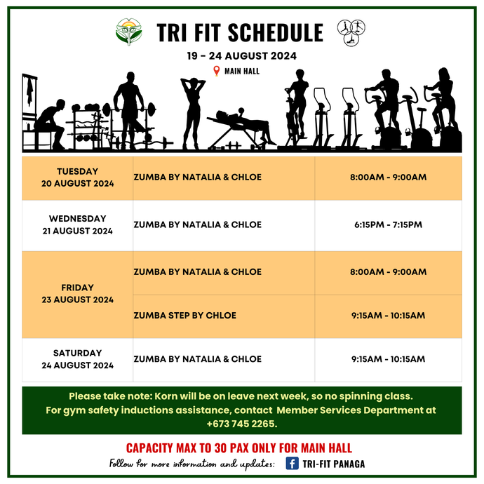 Tri-fit Schedule 12 to 17 August 2024