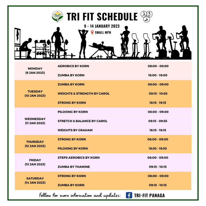 Tri-Fit Schedule for 9 - 14 January 2023