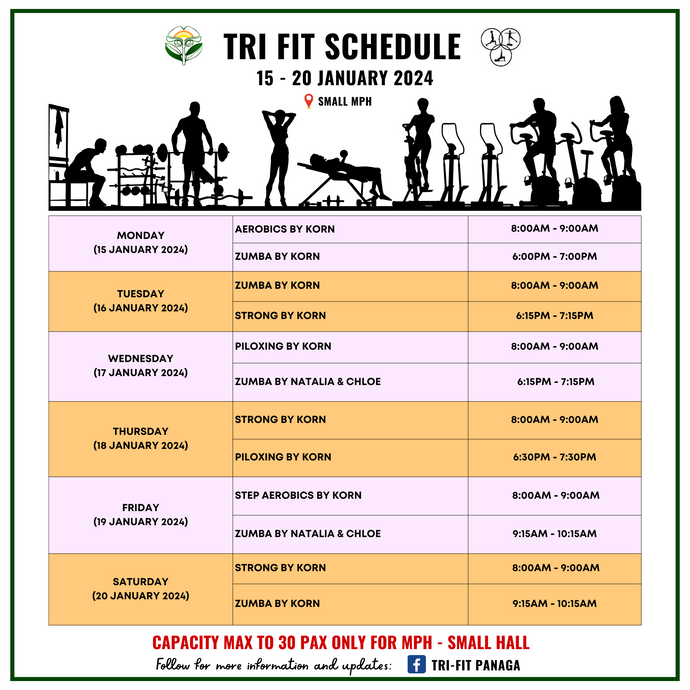Tri-fit Schedule 15 to 20 January 2024