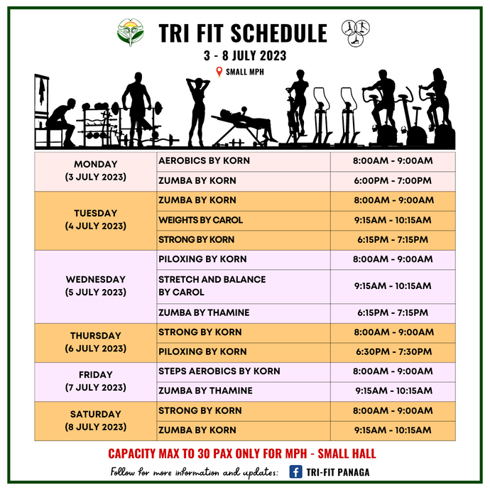 Tri-Fit Schedule 3 to 8 July 2023