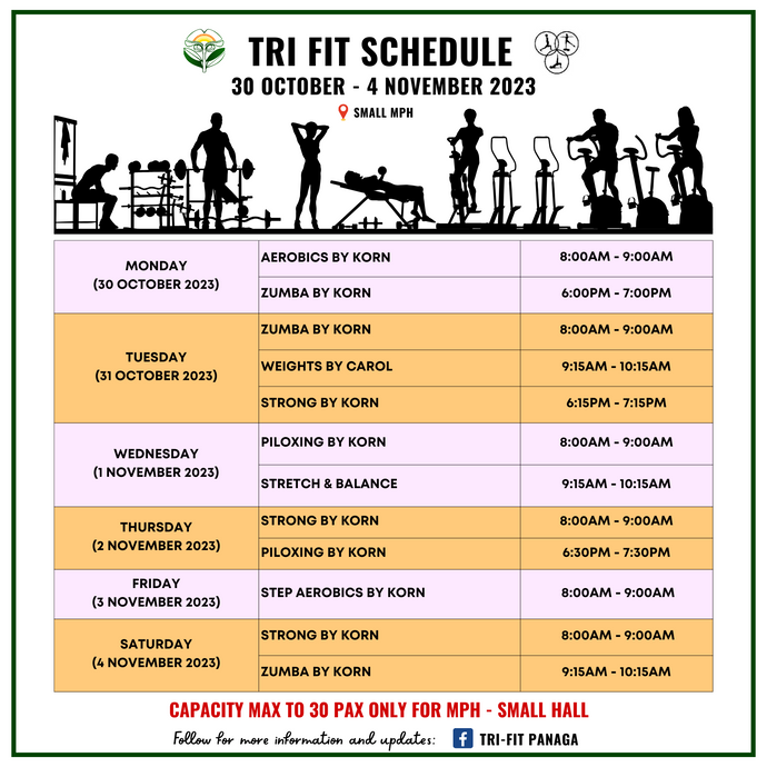 Tri-Fit Schedule 30 October to 4 November 2023