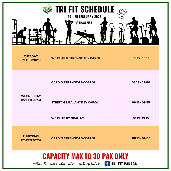 Tri-Fit Schedule for 20 - 25 February 2023
