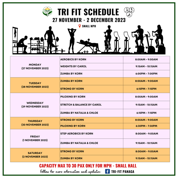 Tri-fit Schedule 27 November To 2 December 2023