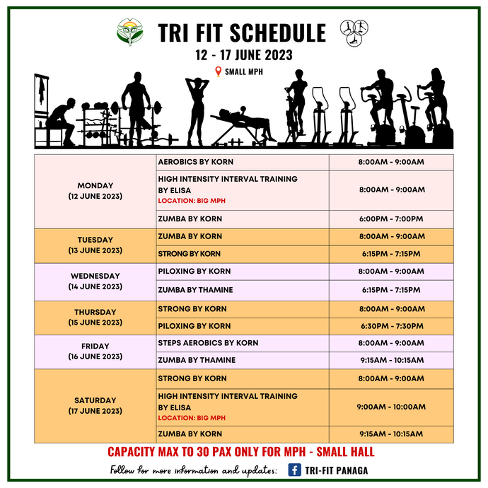 Tri-Fit Schedule 12 to 17 June 2023