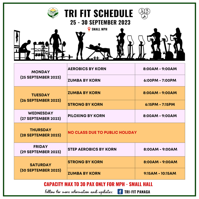 Tri-Fit Schedule 25 to 30 September 2023