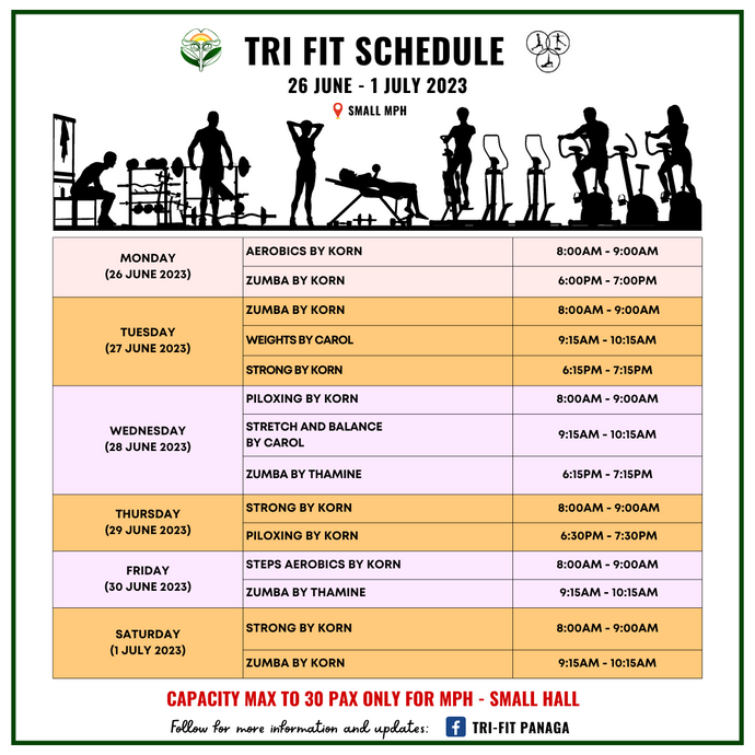 Tri-Fit Schedule 26 June to 1 July 2023